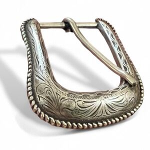 VTG Century Canada Belt Buckle Silver Western Engraved Scroll Floral 2.25x2.5"